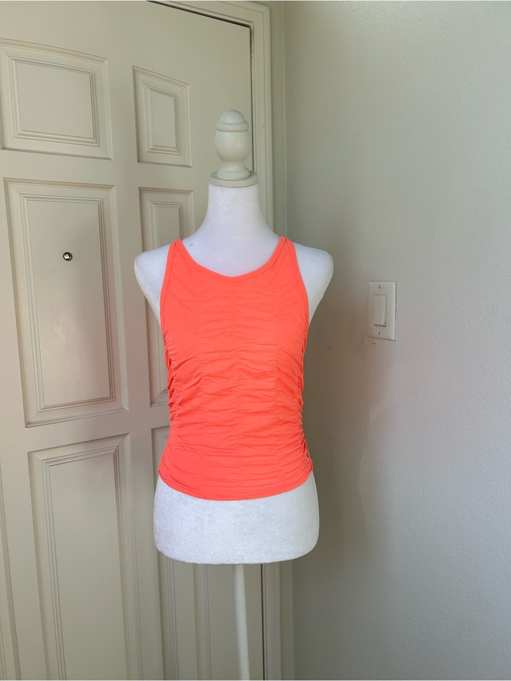 FP Movement Neon Coral Ruched Open Back Athletic Tank Top Medium